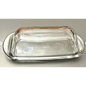 Glass Butter Dish s/Lid Clear glass Durable Multi Purpose 7.5 X 3 Inches EUC